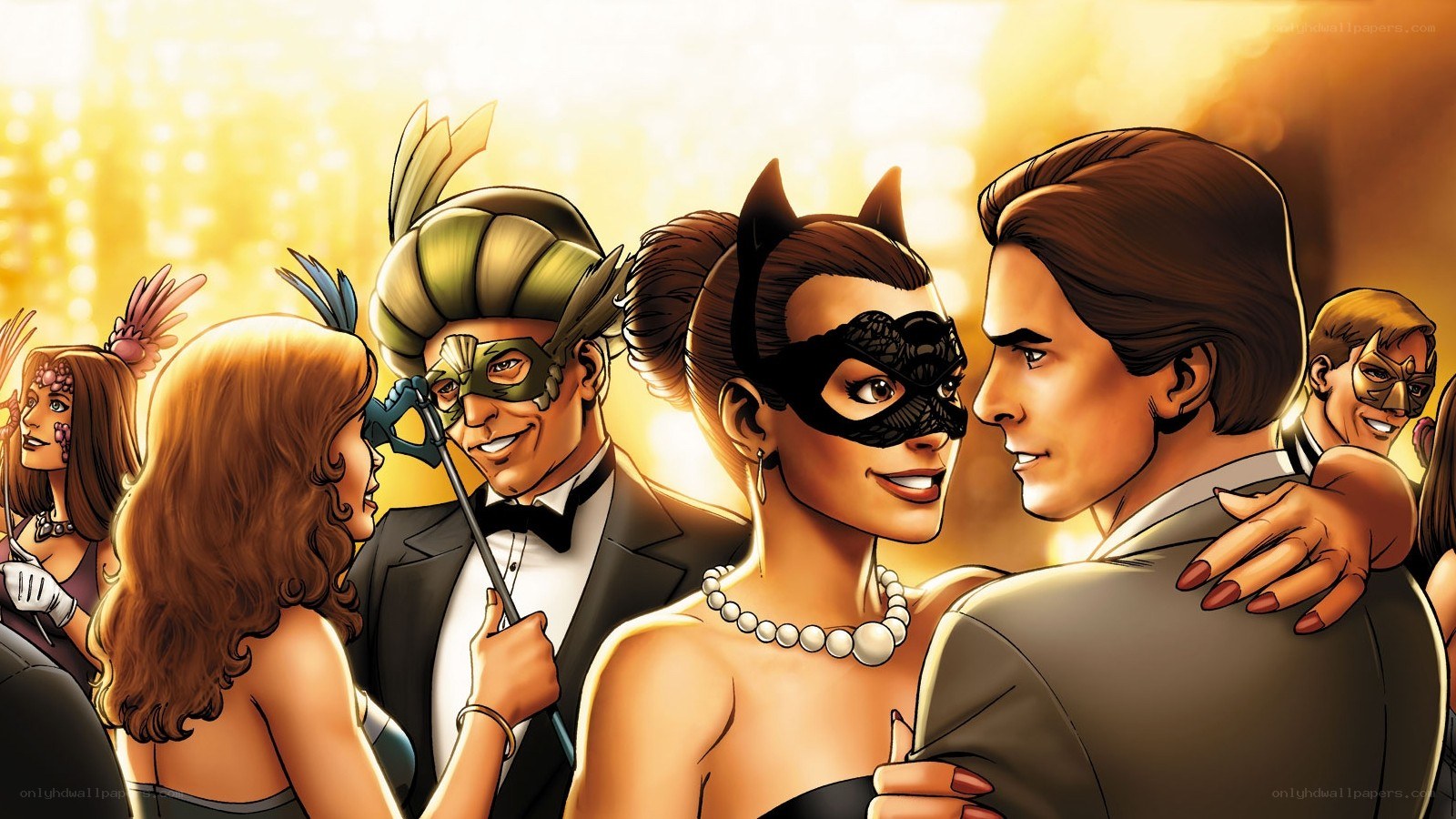 Costumed couple at masquerade ball