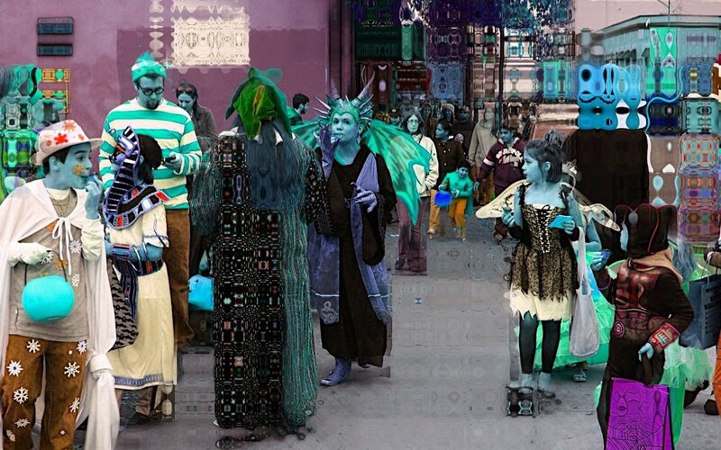 Costumed crowd at festival