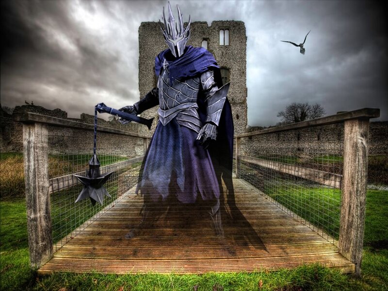 Costumed Figure on Bridge