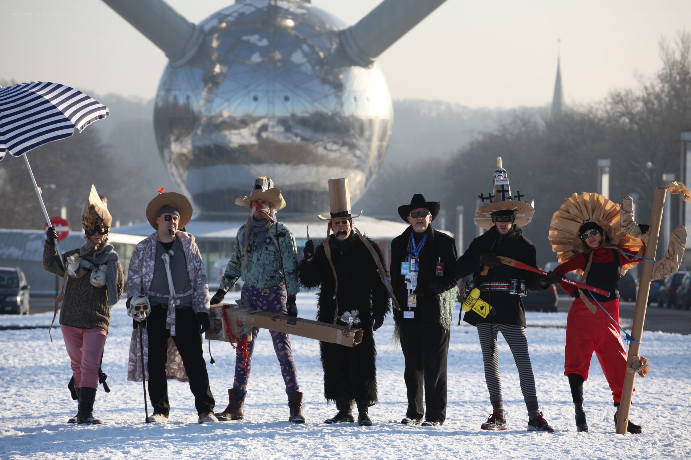 Costumed group in snow