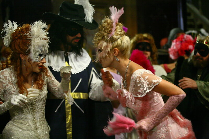 Costumed party with masks