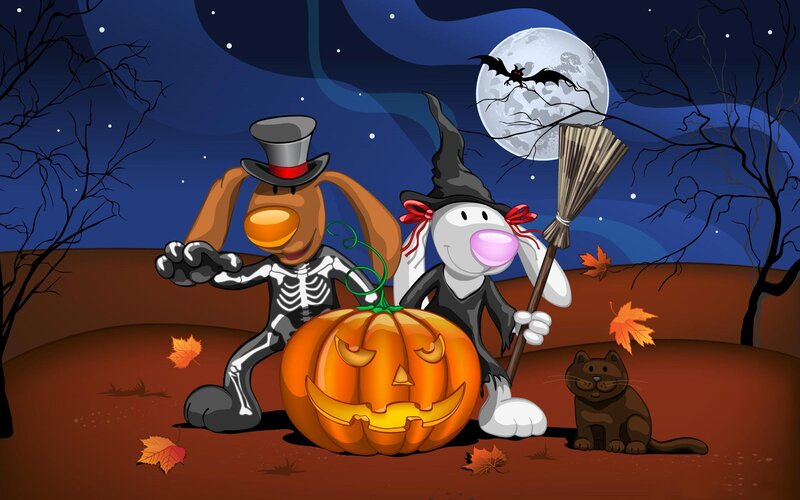Costumed Rabbits with Pumpkin