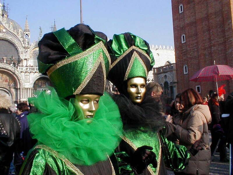Costumed Revelers in Venice