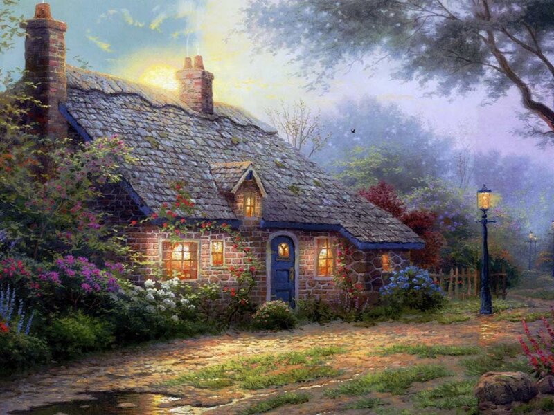 Cottage at Dusk — Blue