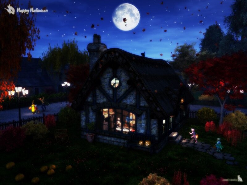 Cottage at Night — Blue, Festive