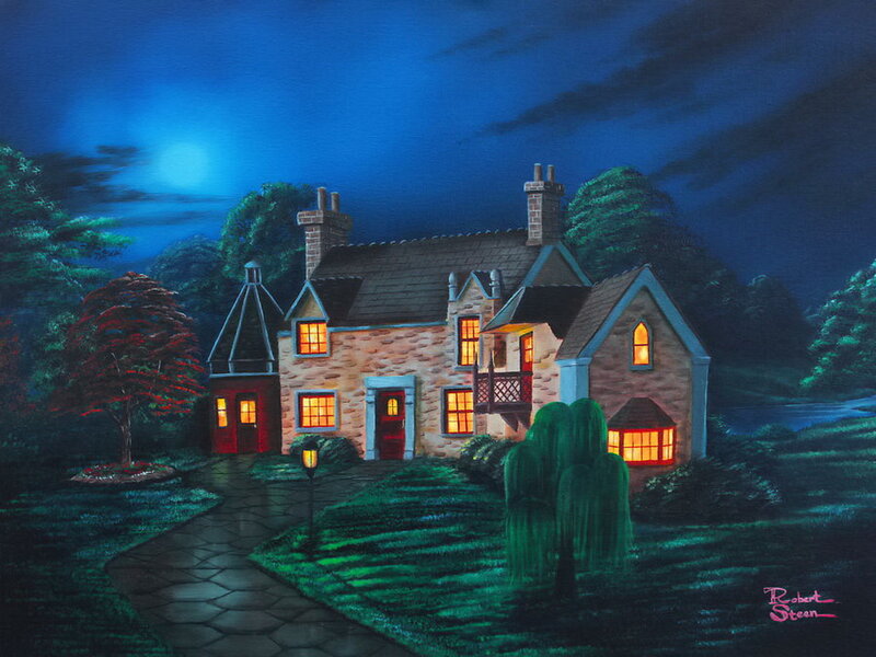 Cottage at Night — Blue