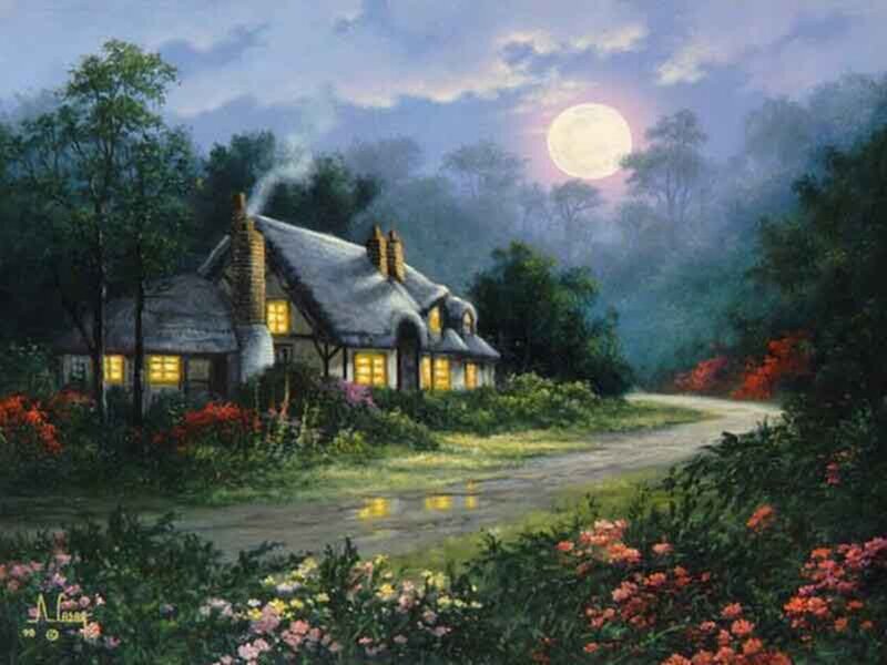 Cottage at Night — Green