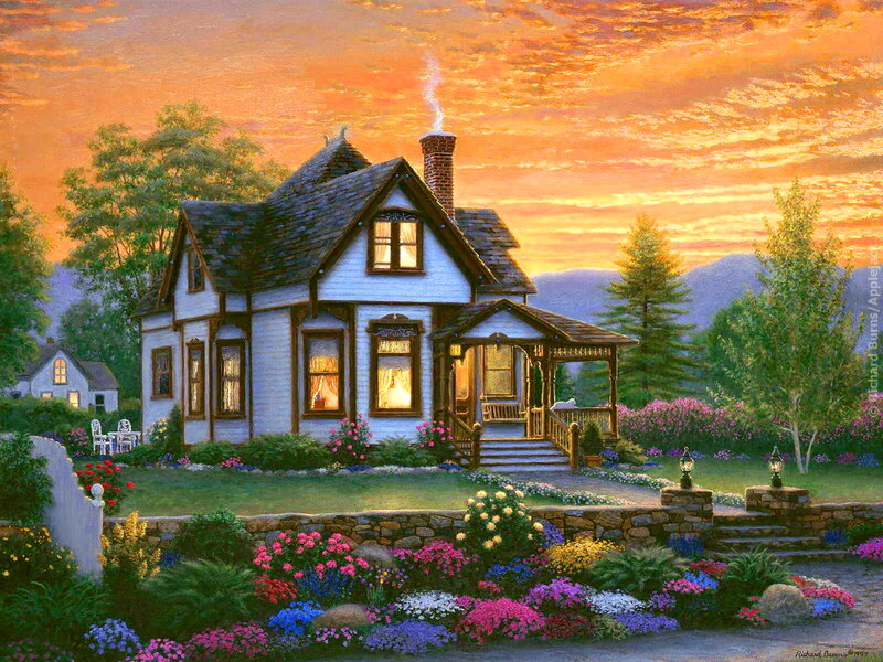 Cottage at Sunset — Orange
