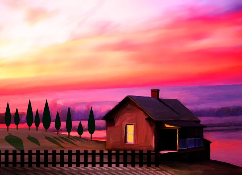 Cottage at Sunset — Pink
