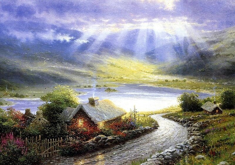 Cottage by a Lake — Blue, Serene, Sunrise