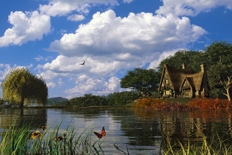 Cottage by a Lake — Blue