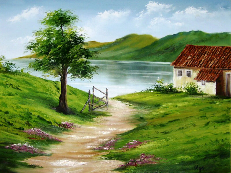 Cottage by a Lake — Green, Serene, Afternoon