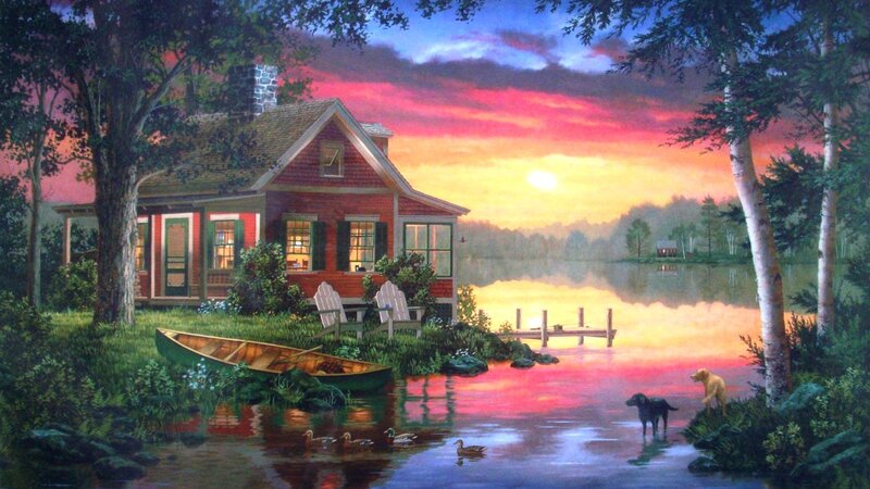 Cottage by a Lake — Red