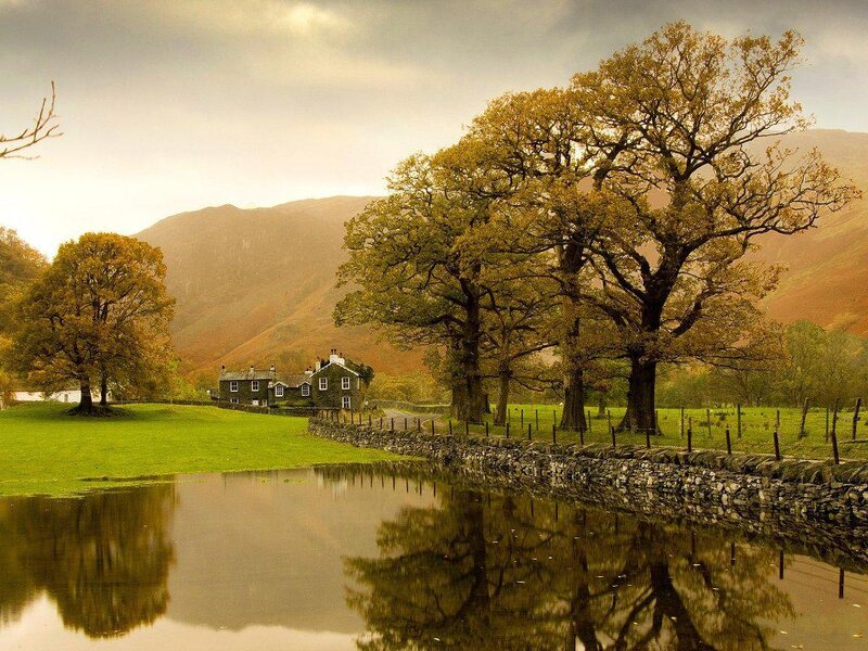 Cottage by a Pond — Green, Serene, Autumn