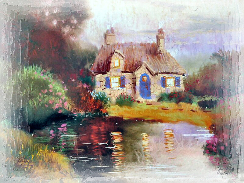 Cottage by a Pond — Green