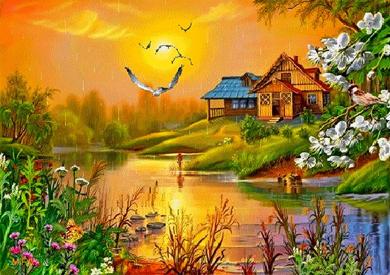 Cottage by a Pond — Orange, Serene