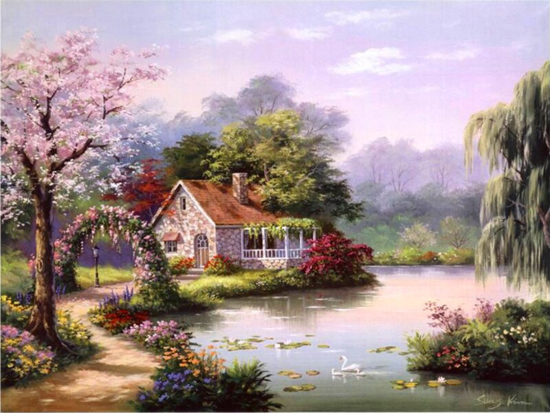 Cottage by a Pond — Pink