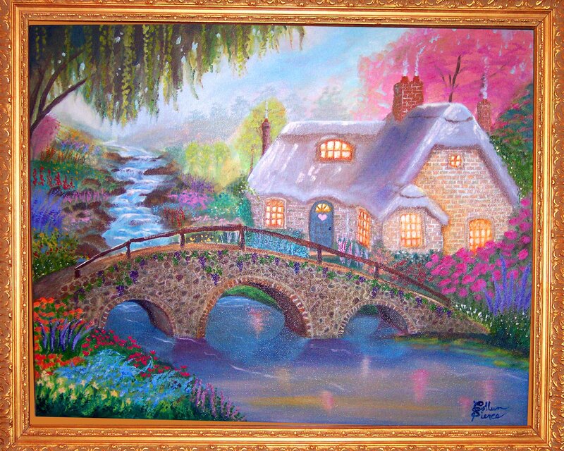 Cottage by a River — Blue, Serene, Spring