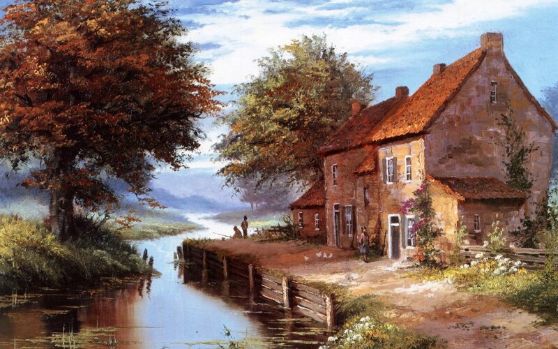 Cottage by a River — Brown, Serene