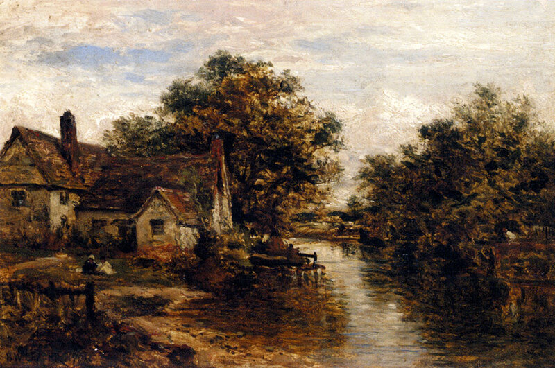 Cottage by a River — Brown