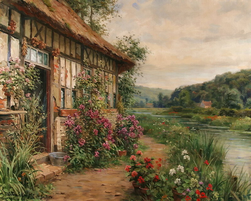 Cottage by a River — Green, Serene, Afternoon