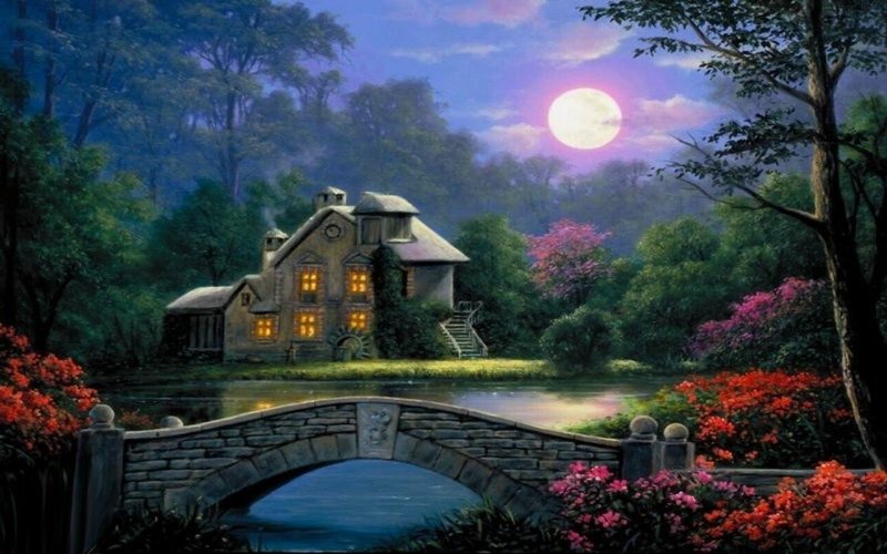 Cottage by a River — Purple