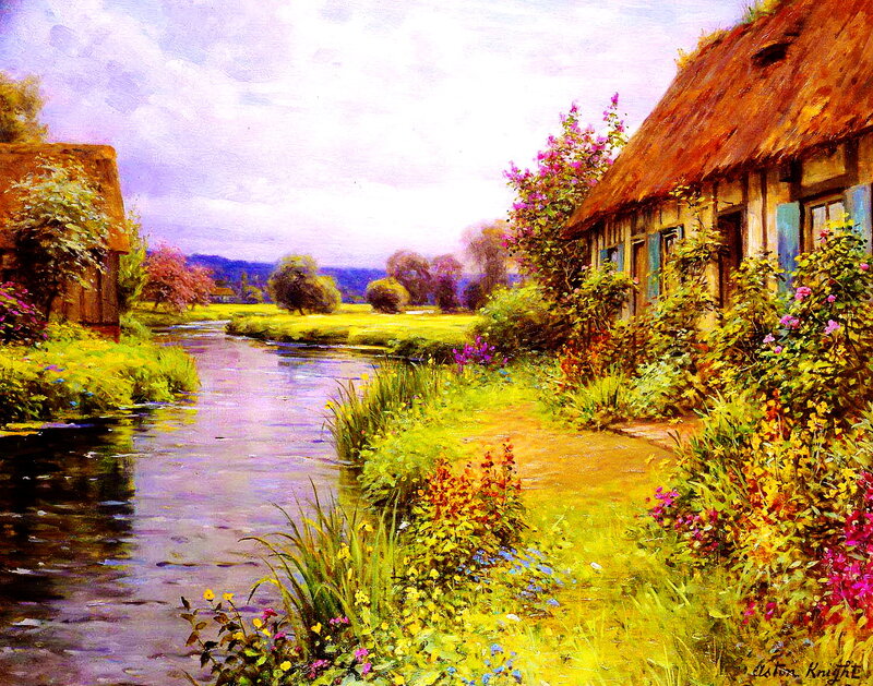 Cottage by a River — Yellow, Serene, Afternoon