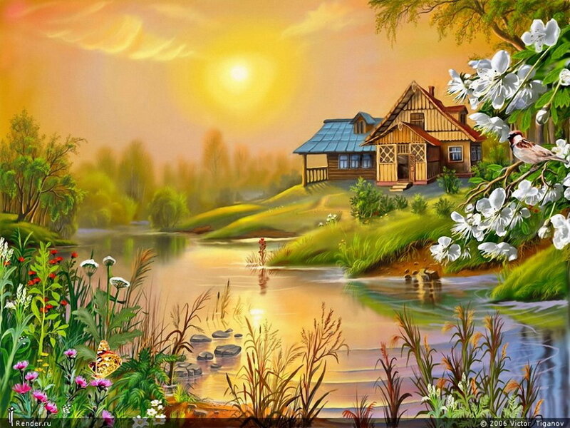 Cottage by a River — Yellow