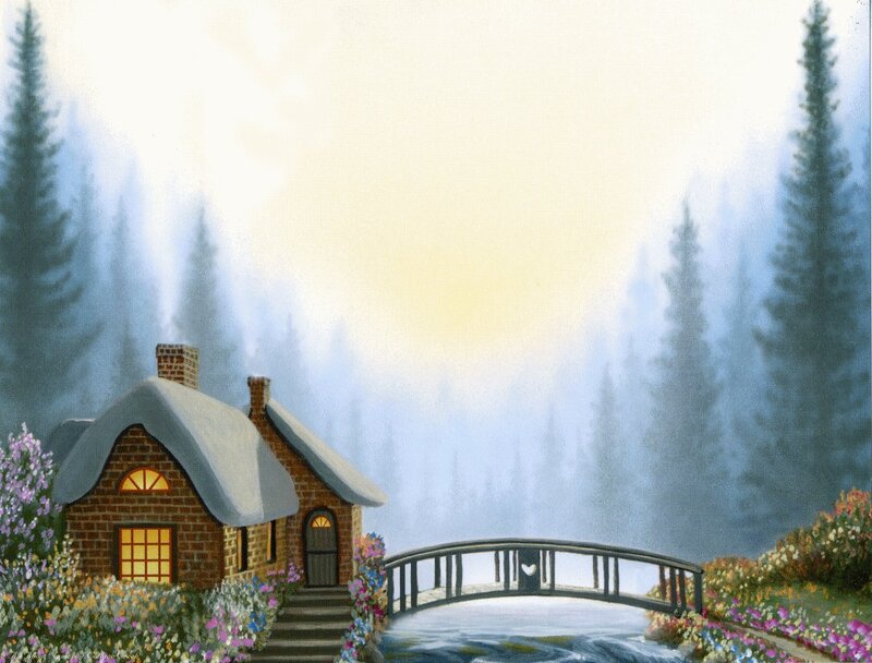 Cottage by a Stream — Blue