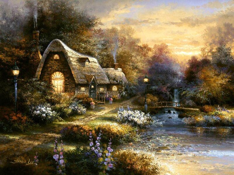 Cottage by a Stream — Golden