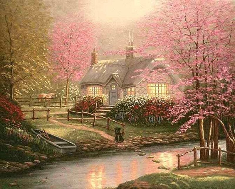 Cottage by a Stream — Pink