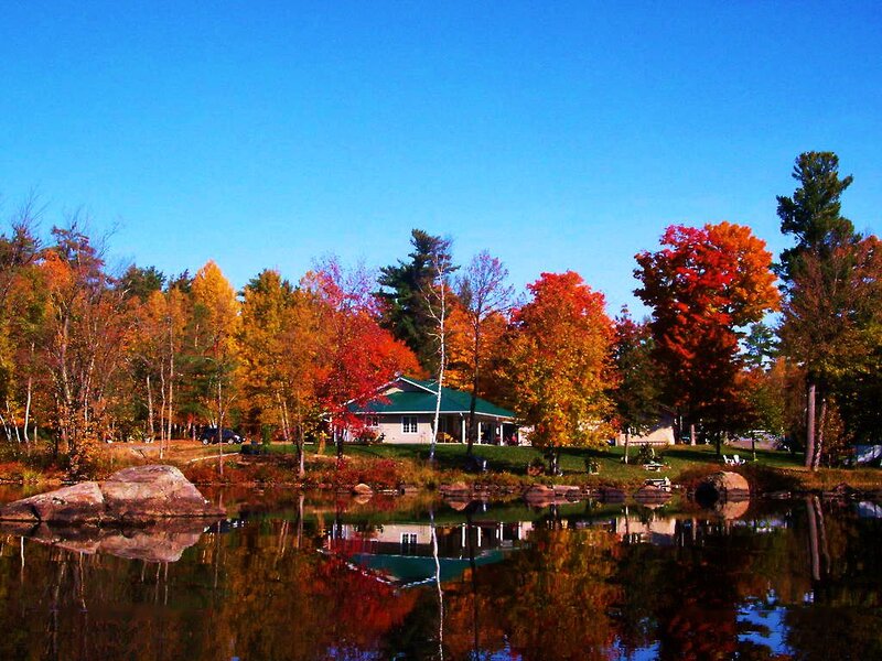 Cottage by Autumn Lake — Blue, Serene