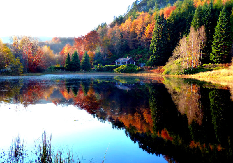 Cottage by Autumn Lake — Blue