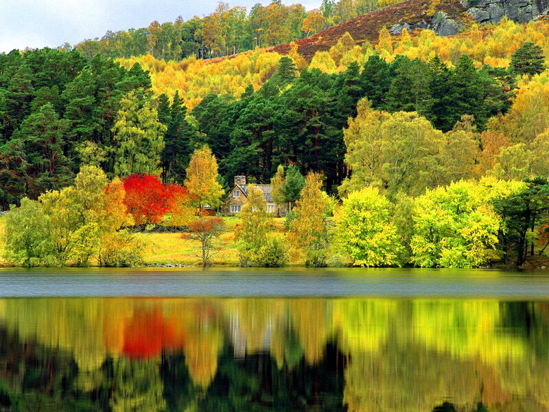 Cottage by Autumn Lake