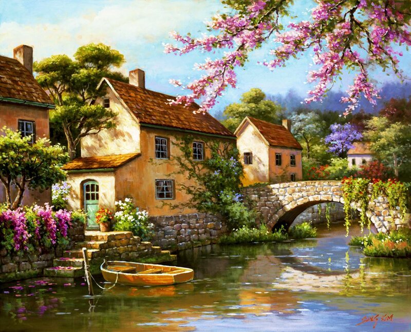 Cottage by Canal — Blue, Serene