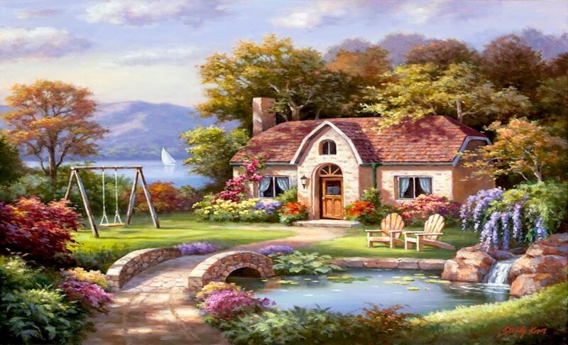 Cottage by Lake — Green, Serene, Afternoon