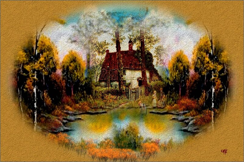 Cottage by Pond — Brown