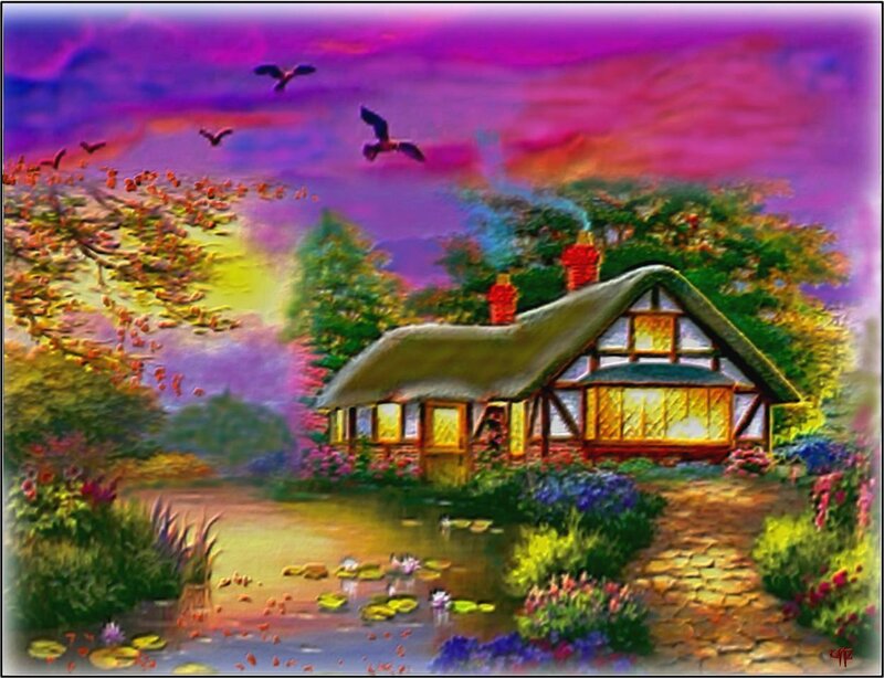 Cottage by Pond — Purple