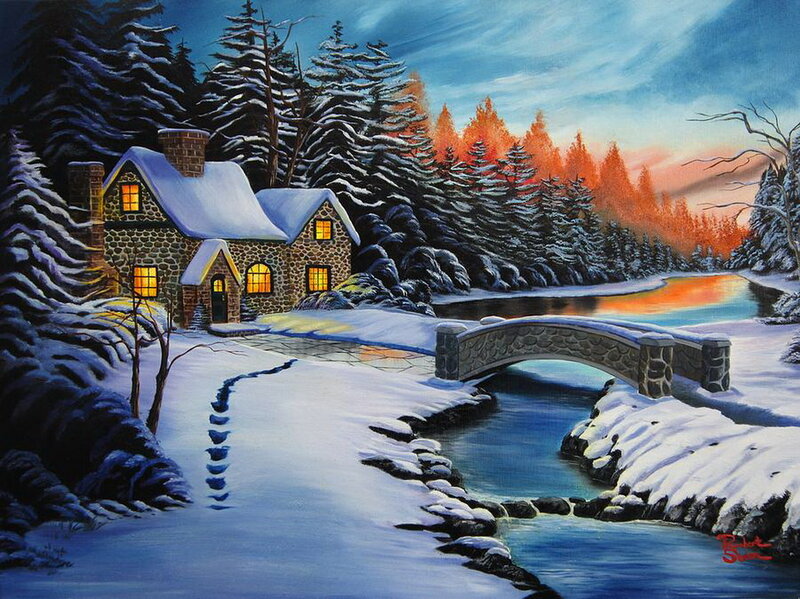 Cottage by River — Blue