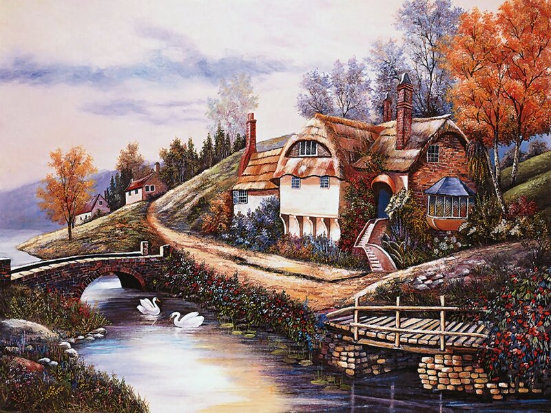 Cottage by River — Brown