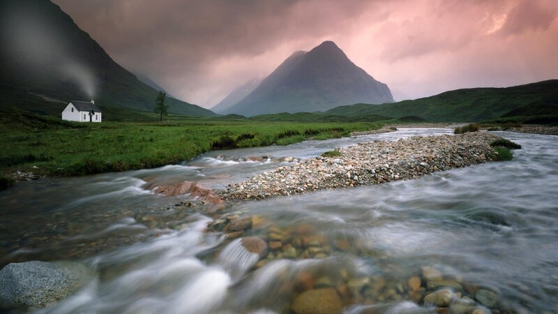 Cottage by River — Green, Dramatic