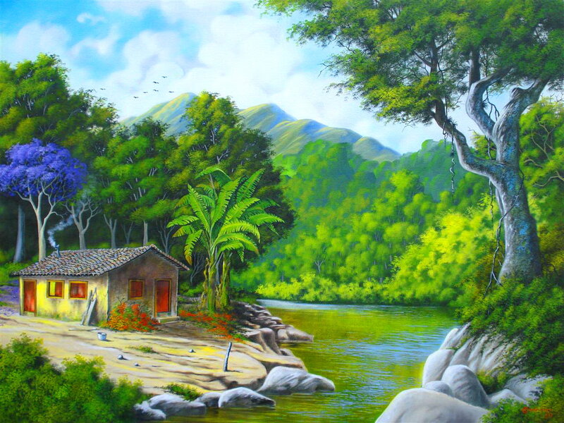 Cottage by River — Green, Serene, Afternoon