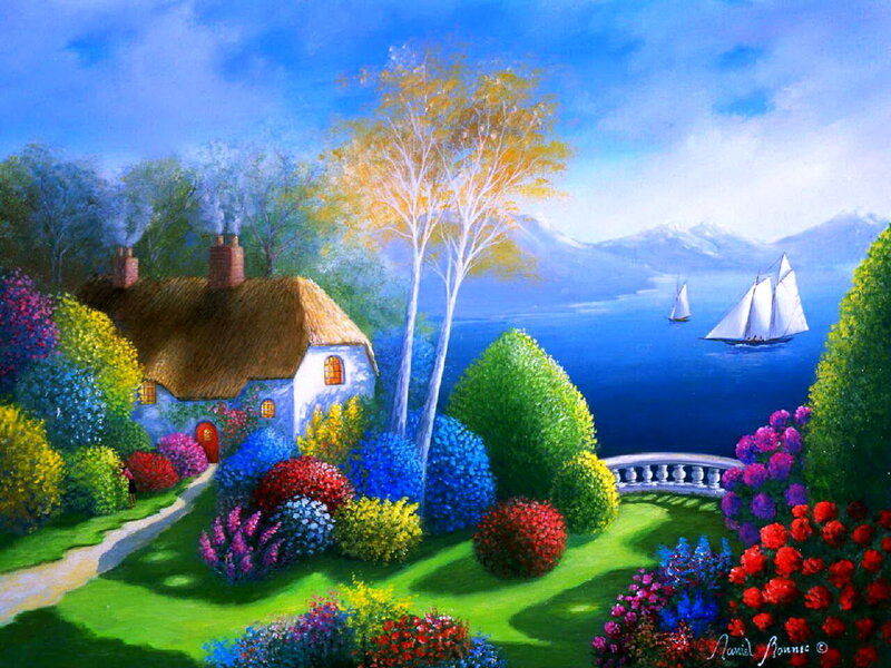 Cottage by the Lake — Blue, Serene