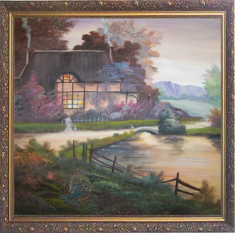 Cottage by the river at dusk
