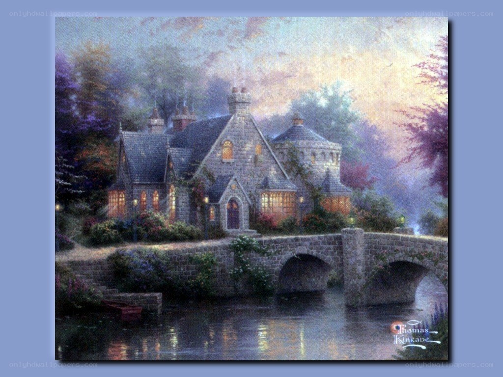 Cottage by the river at dusk