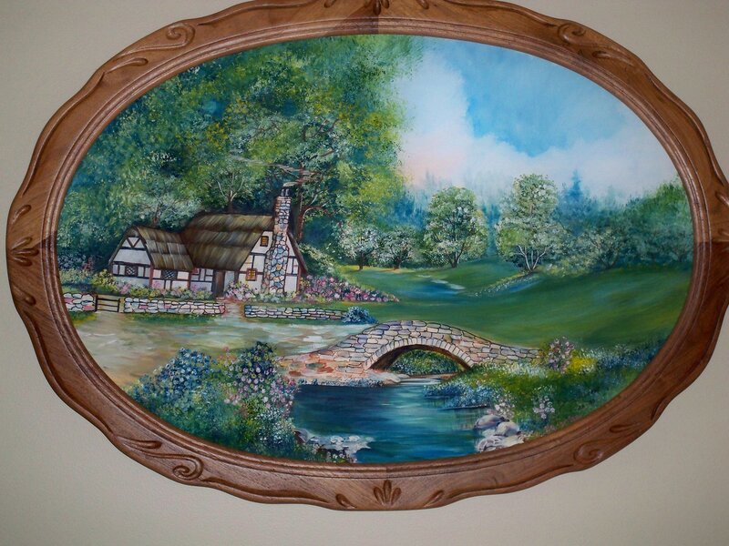 Cottage by the river painting