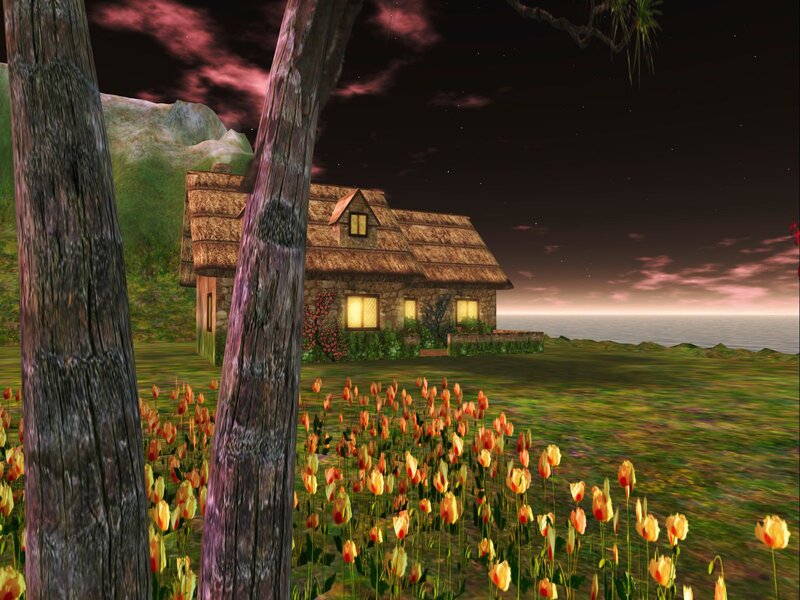 Cottage by the Sea — Green, Serene, Night