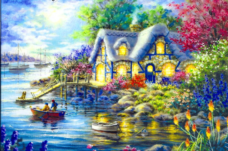 Cottage by the Water — Blue, Serene
