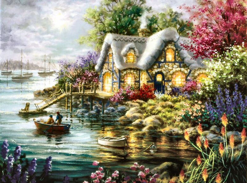 Cottage by the Water — Green, Serene