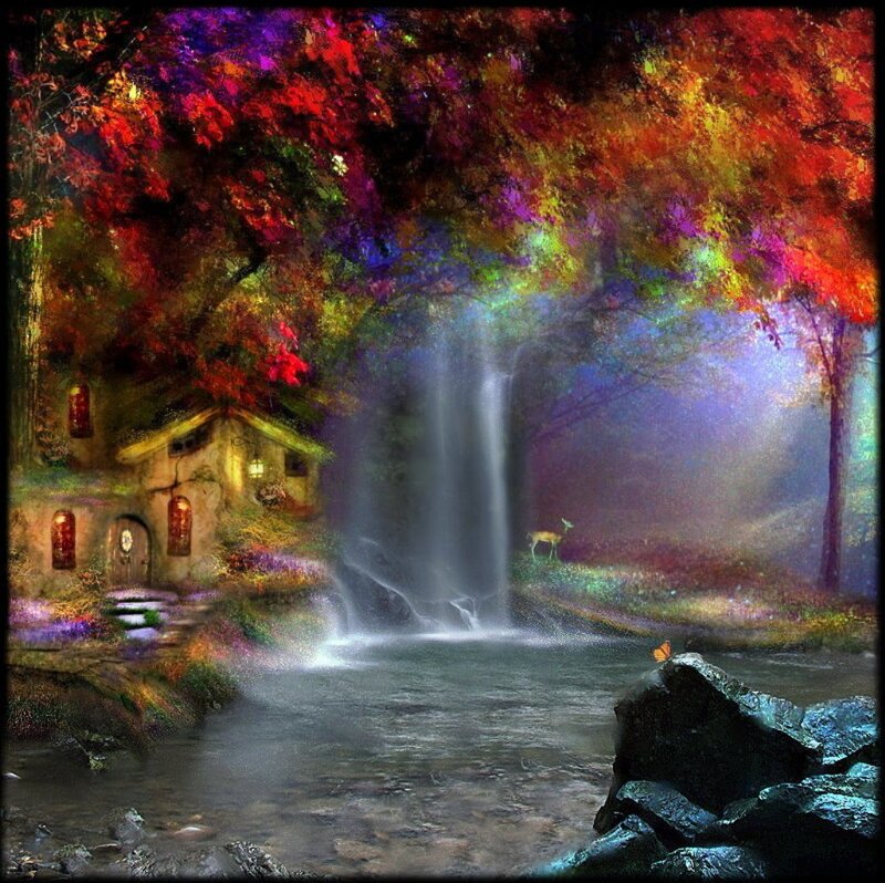 Cottage by Waterfall — Red